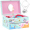 efubaby Schmuckschatulle für Mädchen, Spieluhr, Ballerina, Schmuck-Organizer für kleines Mädchen mit Einhorn, Halskette und Armband, Mädchen, Geburtstagsgeschenke für Kinder, Schmuckkästchen,
