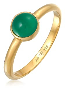 Elli Ring PREMIUM Ring Damen Solitär Basic Grün mit Achat Edelstein in 925 Sterling Silber rhodiniert