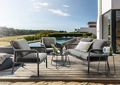 Destiny Sofa Set Genua 1xSofa, 2xSessel, 2xTisch Ø60x40cm & Ø40x50cm, anthrazit