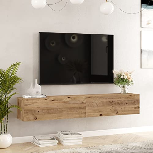 [en.casa] TV Lowboard Lapinlahti TV Schrank hängend TV Board 30 x 180 x 32 cm Fernsehschrank mit 2 Türen Wandregal Fernsehtisch Eicheoptik rustikal