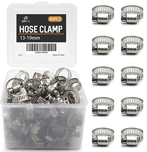 ZIPCCI Hose Clamp, 80 Pack Stainless Steel Hose Clamps Worm Gear Fuel Line Pipe Clamps, 13-19mm (1/2-3/4 inch)