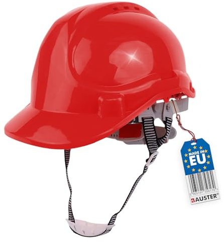 BAUSTER® Bauhelm Rot | Schutzhelm für Erwachsene aus HDPE | Sicherheitshelm für Baustelle, Höhenarbeiten & Renovierung | Verstellbarer Arbeitshelm mit 6-Punkt-Innenausstattung & CE-Zertifizierung