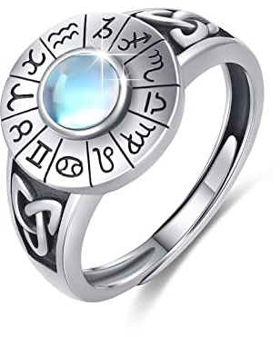 Konstellation Ring für Damen 925 Sterling Silber Mondstein Ringe Keltisch Irish Ringe Einstellbare Sternzeichen Ring Schmuck Geschenk für Männer Frauen Mädchen Herren