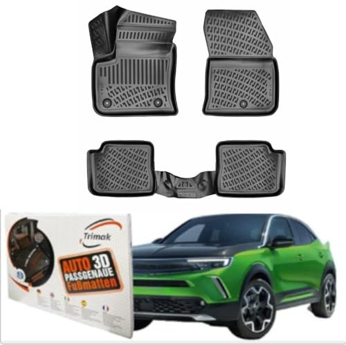 Trimak Passgenau 3D Fussmatten Auto Kompatibel mit Opel Mokka-E Elektro ab 2021 Auto Zubehör 1. und 2. Reihe Gummimatten Autos TPE Allwetter Geruchlos rutschfest Vorne & Hinten Schwarz