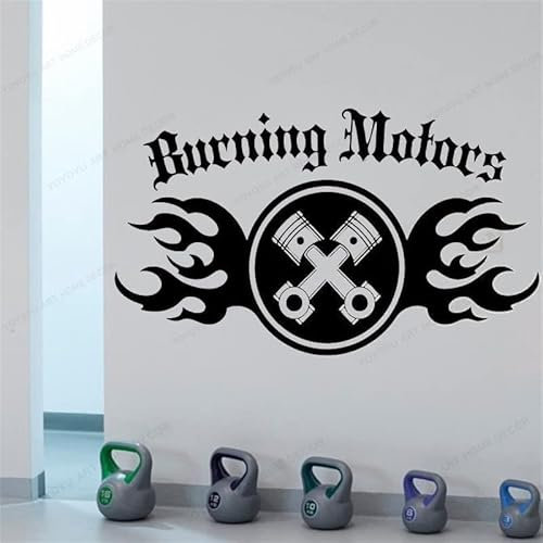 Brennende Motoren-Wand Vinyl Aufkleber-Motor Kolben-Wand-Aufkleber Garage Dekor Wand Abnehmbare Kunst Wandbild57x33cm