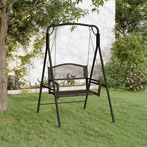 Tidyard Hollywoodschaukel Hängebank Sitzbank Gartenbank Gartenschaukel Parkbank Metall Gartenmöbel Schaukel für Park Garten Terrasse Balkon, 124 cm Schwarz Stahl