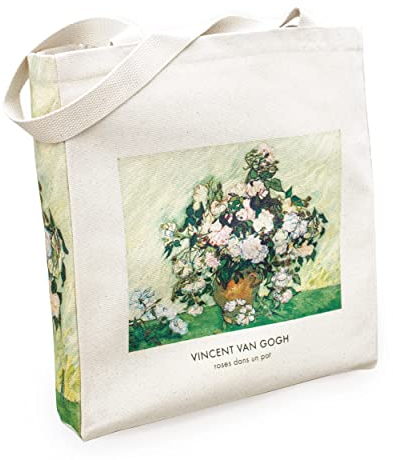 KXT DES!GN Tragetasche aus Baumwoll-Canvas mit Reißverschluss und Innentasche (Van Gogh Roses)
