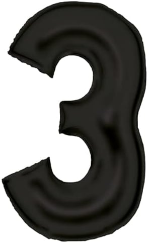 Amscan Große Zahl 3 Silk Lustre schwarz Folienballon N34 verpackt 86 cm