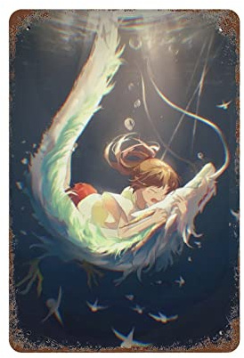 ANJUJU Anime Spirited Away Retro Poster Metal Tin Sign Chic Art Retro Iron Painting Bar People Cave Cafe Family Garage Wall Decoration 11.8x7.9
