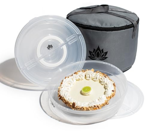 Contenitore per torte con coperchio e manico, 30,5 cm, riutilizzabile, a 2 livelli, borsa termica per il trasporto di biscotti, cheesecake, cupcake, pizza, tortilla, 2 contenitori per torte inclusi