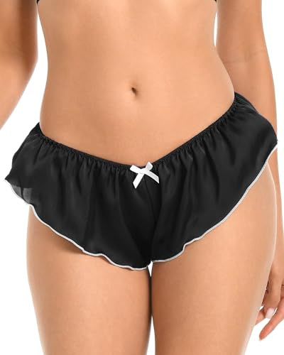 Satini Satin French Knickers Hüftbund Dessous Damen | Seidiger Glanz, Tief Sitzender Schnitt, Zarte Schleife, Gummizug, Für jeden Anlass, Slip, Größen S-XXL