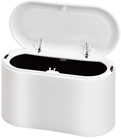 Pinsheng 2L Small Trash Bin With Lid, Portable Plastic Dustbin for Table Desktop Office Bedroom Bathroom, Compact Mini Paper Waste Container (White/22 x 11 x 13 cm)