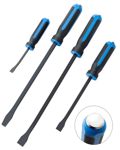 ROTATION 4-Piece Heavy Duty Pry Bar Set with Thicker Hammer Strike Cap and Angled Tip – Ideal for Automotive Repair, Demolition, Nail Pulling
