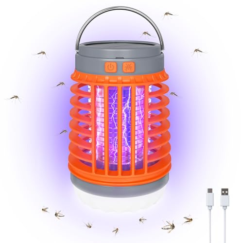 Camping Mückenschutzlampe Insektenfalle, 3-in-1 Insektenvernichter Elektrisch Mückenfalle mit Beleuchtung und Taschenlampe Funktion, Mückenfalle Moskito Killer mit Solar und USB Wiederaufladbare