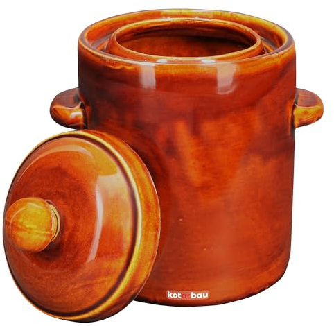 KOTARBAU® Olla de fermentación de 2,5 L, color marrón, con tapa hermética, para chucrut, para pepinos, barril de cerámica con canaleta de agua, recipiente de gres