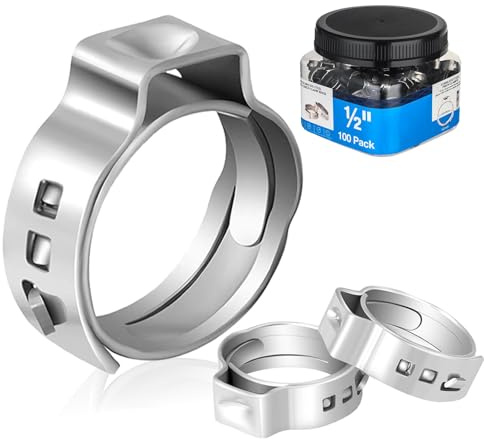 100-PCs HeSun 1/2 Inch PEX Crimp Ring, Premium 304 Stainless Steel Pex Cinch Clamp Ring(CLAMP016-100)