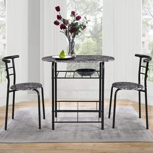 ModernLuxe Dining Table and Chairs Set Kitchen Table Furniture Dining Set Solid Table & Metal Legs (Black Table and 2*Black Chairs), WF197823AAB