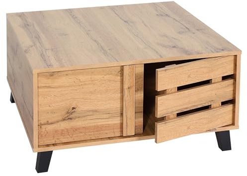 Mendler Couchtisch HWC-M46, Wohnzimmertisch Sofatisch Beistelltisch, 2 Staufächer 43x81x81cm, naturfarben
