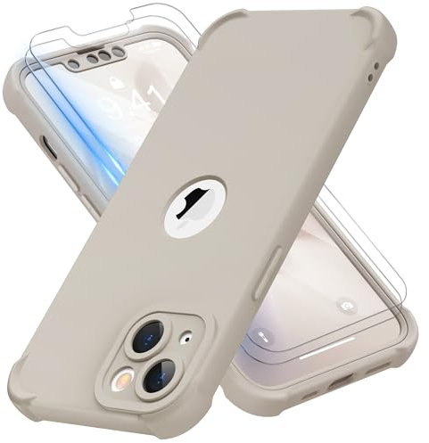 ORETECH para Funda iPhone 13, con [2X Protector Pantalla, Carcasa Frontal y Trasera][Protección de Cámara Integrado] 360 Grados Antigolpes Anti-Choque TPU Silicona Carcasa iPhone 13 Case 6.1 Piedra