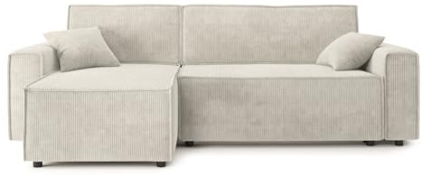 BAÏTA Sofá esquinero Convertible Mira 4 plazas, con ángulo Reversible y baúl de Almacenamiento, de Pana, Color Beige