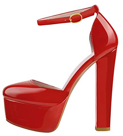 MissHeel Plateau Mary Janes Blockabsatz Schnallen High Heels Rot Lack EU 45