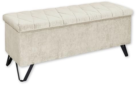 MARSALA Sitzbank mit Stauraum und gepolstertem Deckel, Cream - Geräumige Sitztruhe für Boxspringbetten im Schlafzimmer - 139 x 58 x 50 cm (B/H/T)