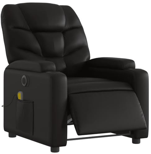 vidaXL Massagesessel, Sessel Elektrisch, Relaxsessel mit Liegefunktion Vibrationsfunktion, Fernsehsessel Liegesessel für Wohnzimmer, Schwarz Kunstleder