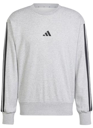 adidas Herren Essential Three Stripes French Terry Sweatshirt, Medium Grey Heather/Black, XL