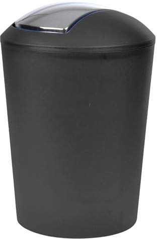 TIENDA EURASIA - Papelera Baño | Papelera de Baño con Tapa Basculante | 5,6 Litros de Capacidad | Diseño Moderno en Polipropileno | Medida Ø 20 x 29 cm (Negro)