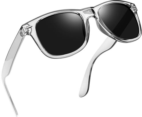 Joopin Square Polarised Sunglasses for Men Women UV Protection Unisex Retro Grey Sunglasses Man for Driving Hiking Fishing Sports (Clear Grey Frame)