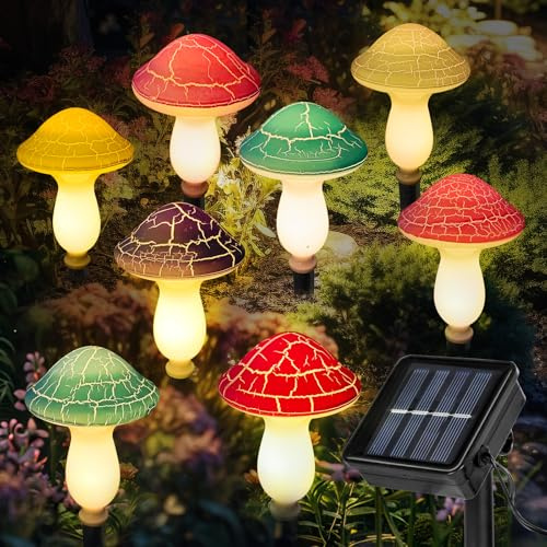Kyduu 8 Stück Pilze Solarlampen für außen Garten, Gartenleuchte wasserdichte Wegeleuchte, Solarleuchten Gartendeko für draußen, Gartendeko Solarleuchten für Außen, Solar Pilz Garten Pfahl Lichter