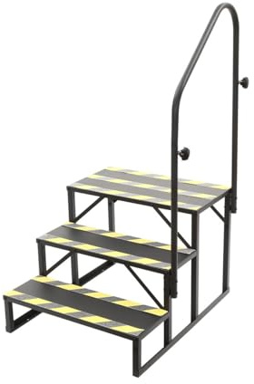 Scaletta con Corrimano, Sgabello Campeggio per Roulotte Scala, Camper, Caravan, Casa e Giardino - Scaletta in Acciaio 2/3 Gradini con Antiscivolo - Accessori Campeggio,3 Steps