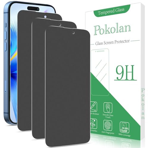 Pokolan 3 Piezas Mate Protector Pantalla Privacidad para iPhone 15 Pro Max, 15 Plus, Cristal Vidrio Mate Templado Anti Espía, Antirrayas, Antihuellas, Anti-Reflejo, 9H Dureza