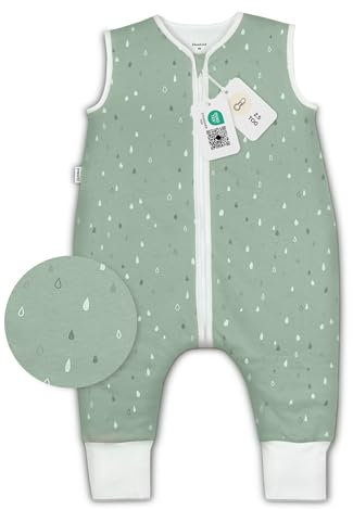 Ehrenkind® Babyschlafsack | Schlafsack mit Füßen 2.5 TOG | Bio-Baumwolle | Ganzjahres Schlafsack Baby Gr. 90 Farbe Jade Tropfen | Oeko-Tex | Schlafsack winter und Sommer Schlafsack Kinder