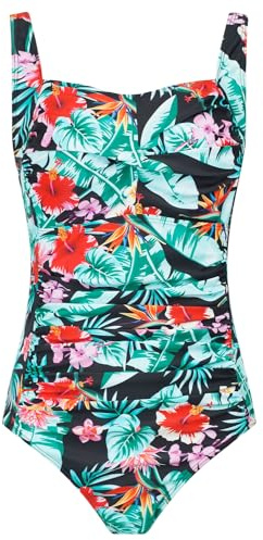 Aidotop Womens One Piece Swimsuit Tummy Control Swimwear with Retro Ruched Monokini Bathing Suits(68Red Green Leaf,M)