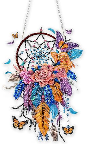 Eiflow DIY hängende Diamantkunst-Kit Traumfänger, Acrylplatte, Diamantmalerei, Ornament, Anhänger-Box-Kit