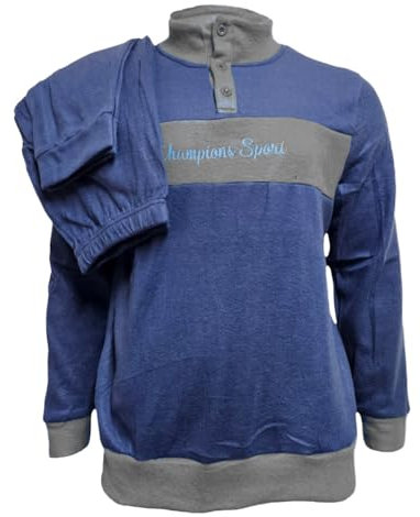 DEMONA Pigiama Uomo Invernale Molto Caldo in Morbidissimo Pile Maglia Pantalone Inverno SPEDIZIONE Gratuita (IT, Testo, L, Regular, Regular, Brandon-B/Blu)