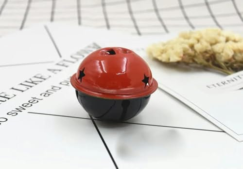 4Cm Dual Color Large Bell Paint Metal Five Star Colored Bell Diy Keychain Christmas Pet Bell Holiday Decor-red x Black-4cm