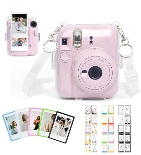Clear Case Compatible with Fujifilm Instax Mini 12 Instant Camera with Mini Magnetic Photo Frames And 30pcs Lovely Mini Film Border Stickers (Case+Frames+Films Border Sticker)