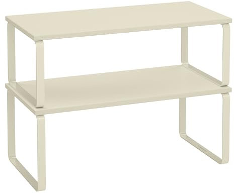 SONGMICS Gewürzregal, 2er Set Küchen-Organizer, Küchenregal, Schrank-Organizer Küche, erweiterbar, kleines Regal, stapelbar, Metall und Holzwerkstoff, cremeweiß KCS200W02