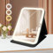 ICOUVA Travel Mirror, LED Portable Mirror with Lights, Portable Lighted Makeup Beauty, 3-Color Dimmable Light up Compact, Rechargeable Tabletop Folding Travel Makeup-Black
