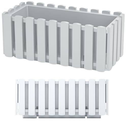 Blumenkasten Blumentopf Balkonkasten Latten-Optik mit Halterungen Lattenzaun-Design (38 cm, Weiß)