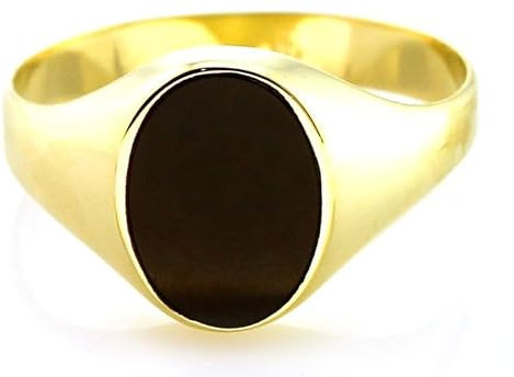 Sapphir Herren Siegelring 9 Karat Gold 375 mit Onyx - Glänzend Poliert Oberfläche Siegelring für Männer - Herren Ringe Gelbgold - Männerschmuck mit Geschenkbox - Inkl Zwei Luxusgeschenke
