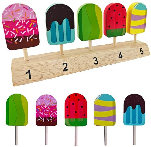 Eisdiele Kinder Holzspielzeug, Eiscreme Spielzeug, EIS Holzspielzeug, Holz-Eiscreme-Spielzeug für Kinder, Montessori Spielzeug ab 3 4 5 6 Jahre, Pretend Play Food Toys Ice Cream Shop Spielset