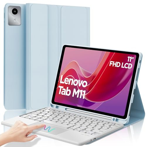 IVEOPPE Funda con Teclado Lenovo Tab M11 con Touchpad, Capa Teclado Trackpad Español Ñ Desmontable Bluetooth para Lenovo Tab M11 TB330FU/ TB330XU 2024 11, Azul Cielo