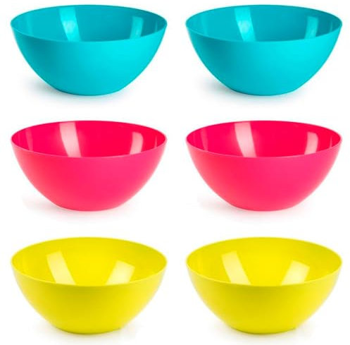 Acan Tradineur Lot de 6 bols ronds réutilisables en plastique, adaptés pour usage alimentaire, micro-ondes et congélateur, fabriqués en Espagne, 25 x 12 cm, 3,6 l, couleur aléatoire
