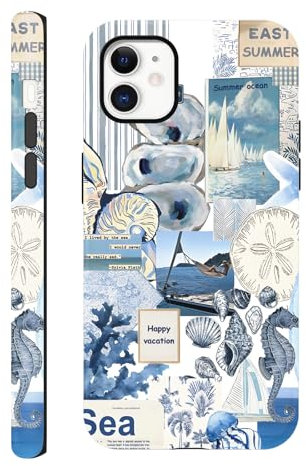 Yirlbey Handyhülle für iPhone 11 Hülle 6,1, Aesthetic Collage Meeresfrüchte Muster Motiv Design für Mädchen Schutzhülle Zweischichtige Stoßfest Weiche Bunt Silikon TPU Bumper Case, Hülse