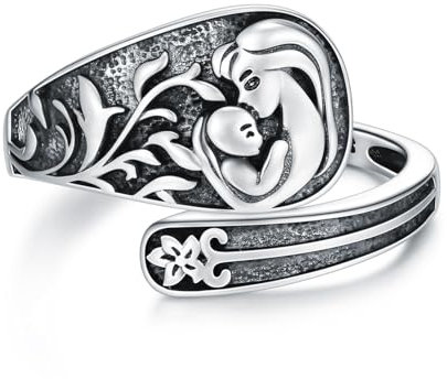 Flpruy Mutter Tochter Ringe 925 Sterling Silber Einstellbare Mutter Löffel Ringe für Frauen Mama Ring Vintage Mutter Tochter Schmuck Geschenk für Mutter Tochter