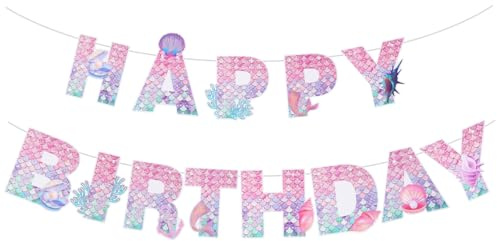 Meerjungfrau Geburtstag Deko Girlande, Lila Plus Rosa Meerjungfrau Kindergeburtstag Deko Banner, Geeignet für Mädchen Geburtstagsdeko, Thema Party Dekoration
