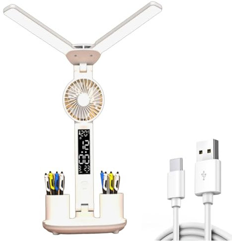 GMBYLBY Luce da Scrivania con Carico USB Portatile con Funzione Ventilatore A Due E per Studenti E Professionisti